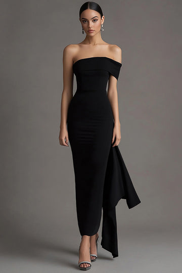 Off The Shoulder Bodycon Lång Svart Slips Klänning